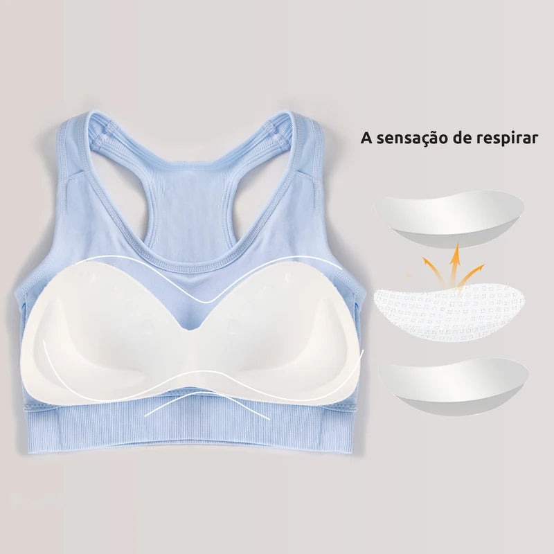 Sutiã esportivo sem costura, Top push up respirável à prova de choque feminino curto, Lingerie feminina，Poliéster，Respirável