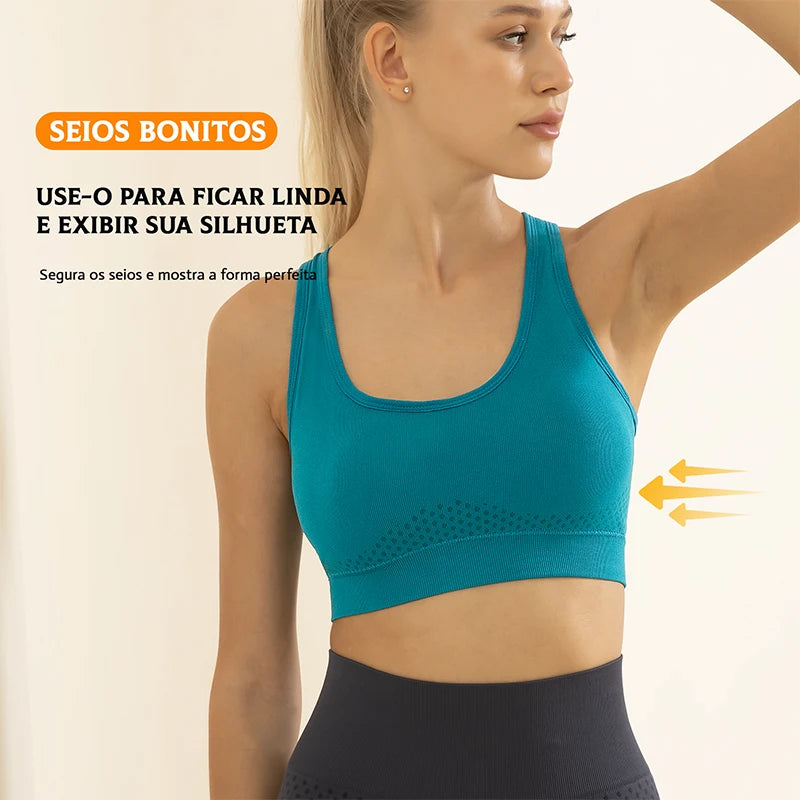 Sutiã esportivo sem costura, Top push up respirável à prova de choque feminino curto, Lingerie feminina，Poliéster，Respirável